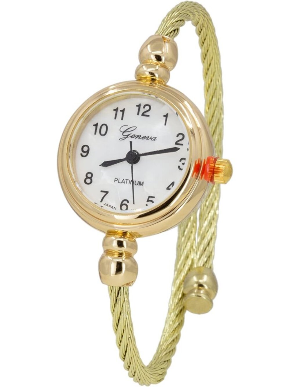 Women's White And Gold Analog Elegant Cable Cuff Arabic Numbers Bracelet Watch